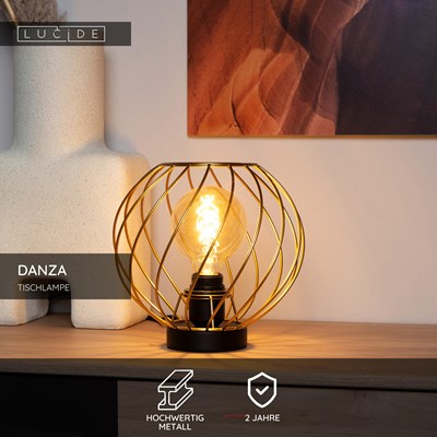 Lucide DANZA - Tischlampe - Ø 25 cm - 1xE27 - Mattes Gold / Messing